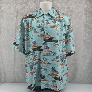 Commemorative Air Force Shirt Mens 2XL Blue Hawaiian Camp Button Up Airplanes